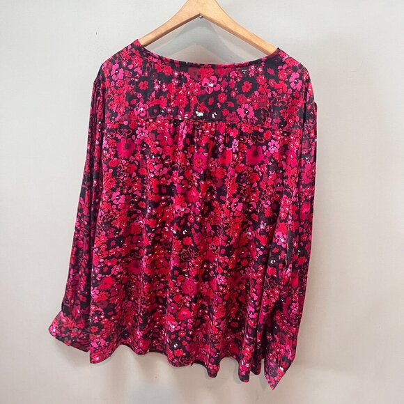 NEW Lane‎ Bryant Red Floral Long Sleeve Blouse Size 26/28 Polyester & Spandex - Picture 6 of 8